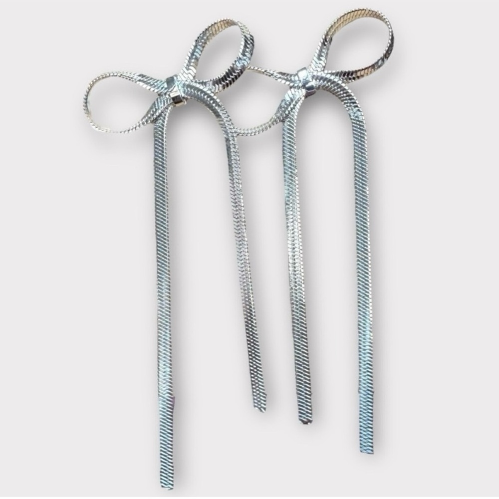 Coquette Bow Preppy Silver Tone Post Earrings